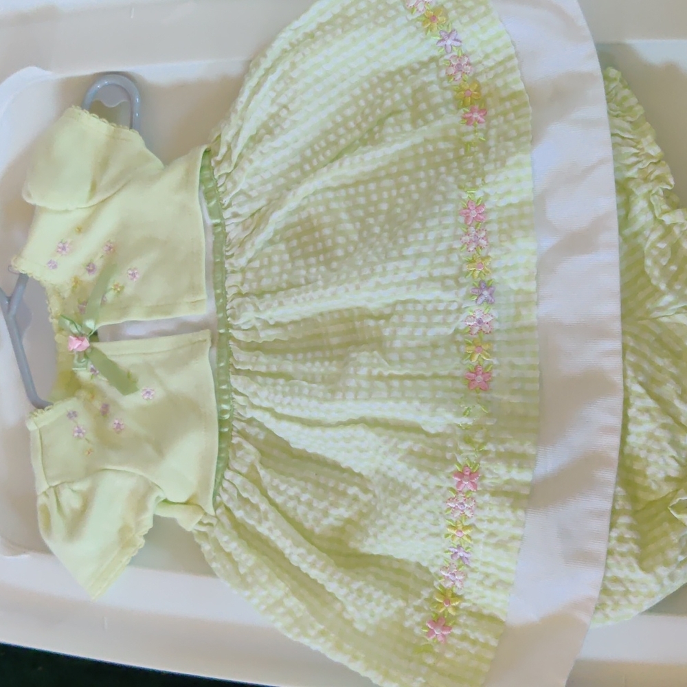 Youngland 6-9 months summer dress and diaper cover, gingham flowers